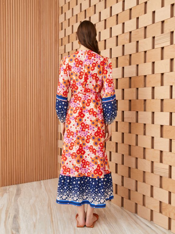 Crew Neck Patterned Long Sleeve Women's Dress