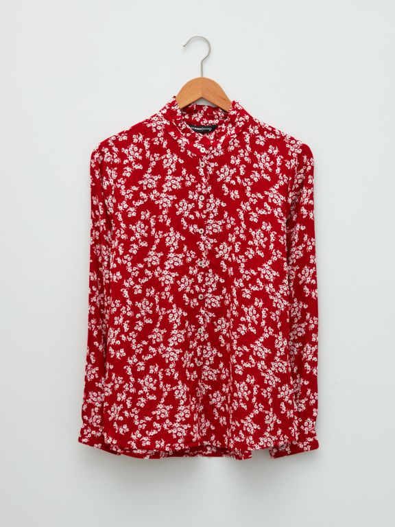 Ruffle Collar Floral Long Sleeve Viscose Women's Shirt