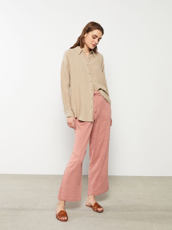 Elastic Waist Comfortable Fit Straight Pocket Women's Trousers Detailed