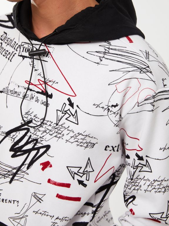 Oversize Hooded Long Sleeve Printed Men's Hoodie