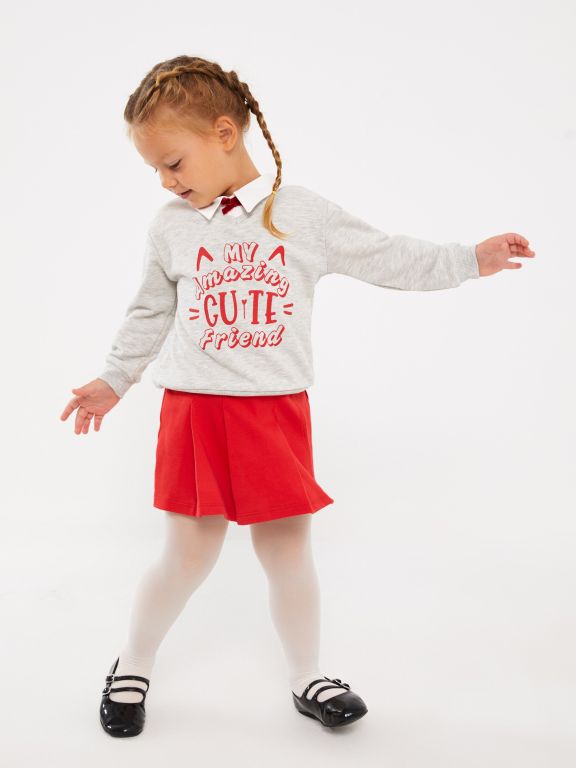 Shirt Collar Long Sleeve Baby Girl Set 3-Piece