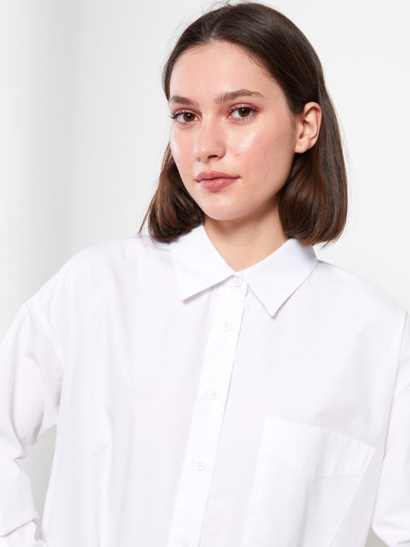 Shirt Collar Straight Long Sleeve Poplin Women's Tunic