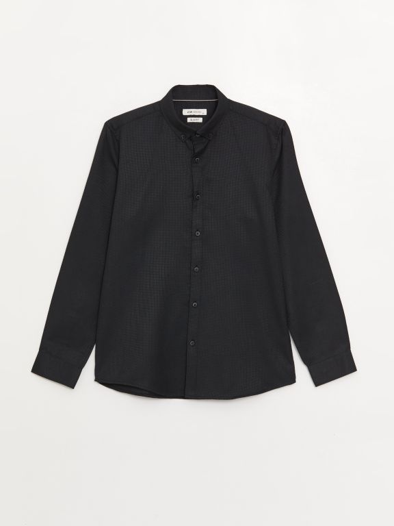 Slim Fit Long Sleeve Dobby Weave Men's Shirt