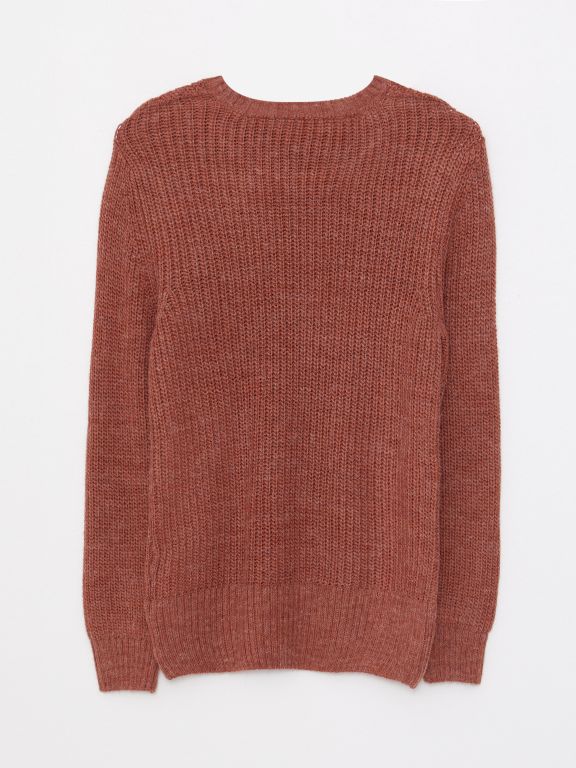 Crew Neck Self Patterned Long Sleeve Women's Tricot Sweater