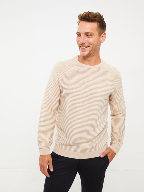 Crew Neck Long Sleeve Men's Tricot Sweater