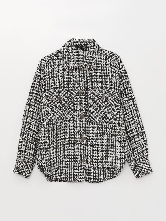 Patterned Long Sleeve Oversize Tweed Women's Shirt Jacket