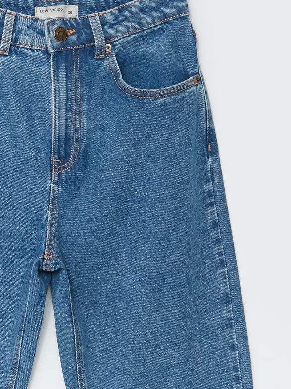 High Waisted Straight Fit Women's Denim Trousers