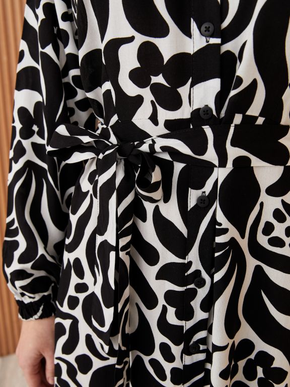 Patterned Long Sleeve Women's Shirt Dress