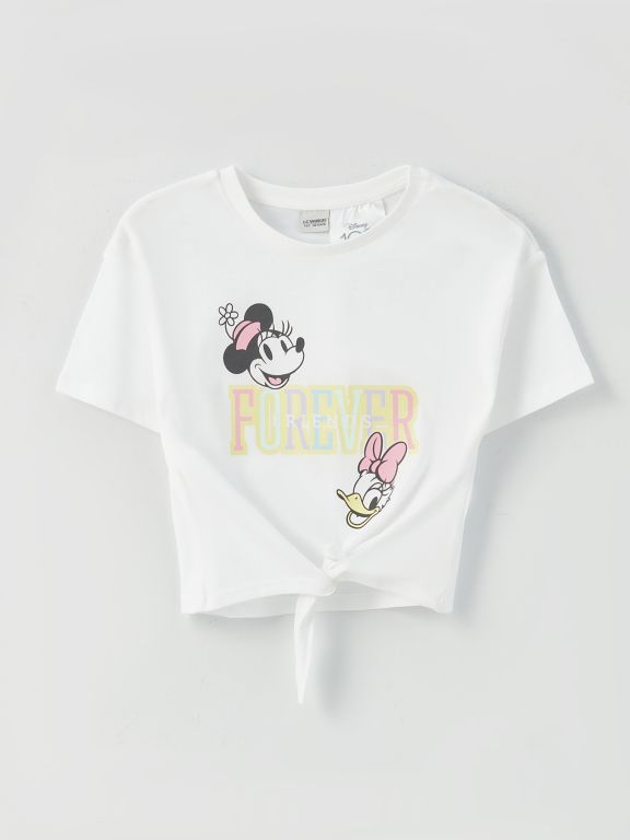 Crew Neck Disney Printed Short Sleeve Girls' Crop T-Shirt