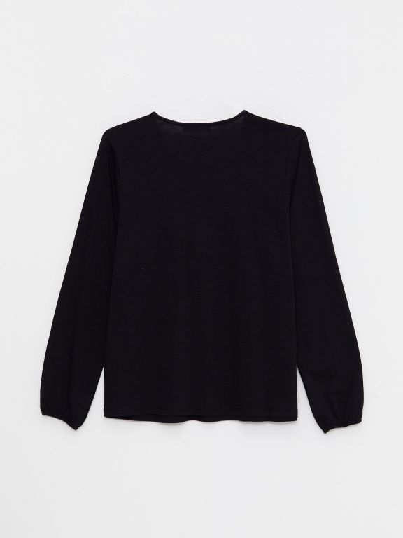 Tie Collar Straight Long Sleeve Cotton Women's Blouse