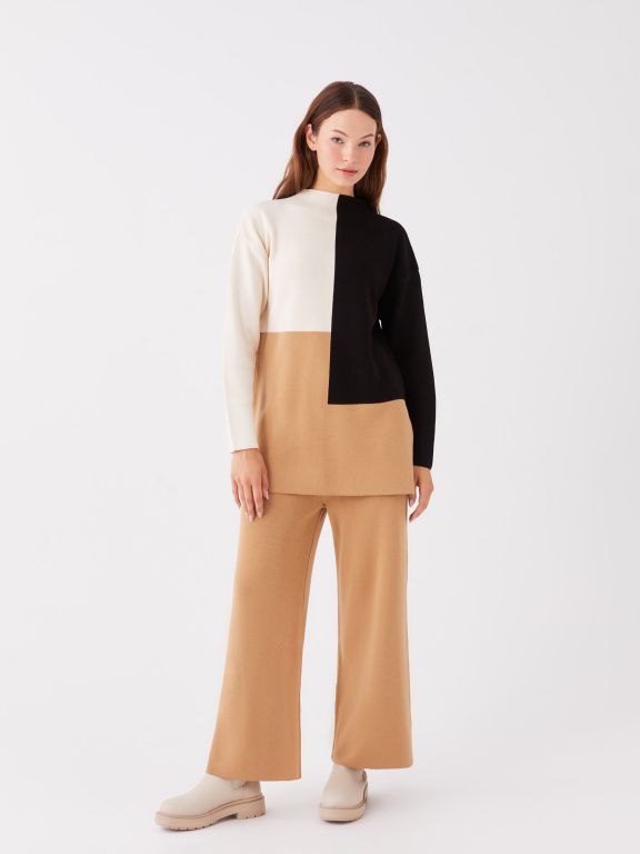 Elastic Waist Regular Bell-Bottoms Women's Tricot Trousers