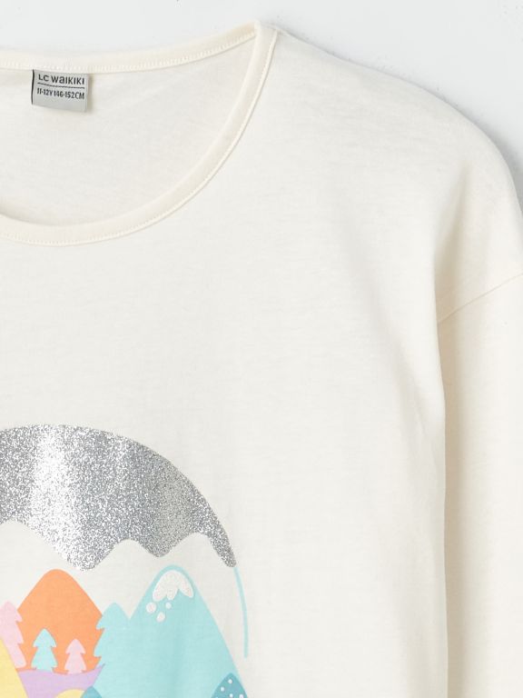 Crew Neck Printed Long Sleeve Girl T-shirt