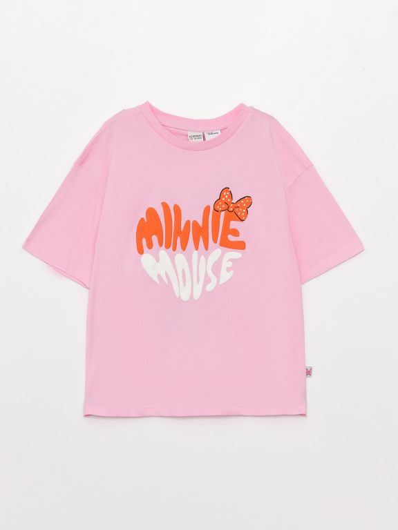 Crew Neck Minnie Mouse Printed Short Sleeve Girls T-Shirt