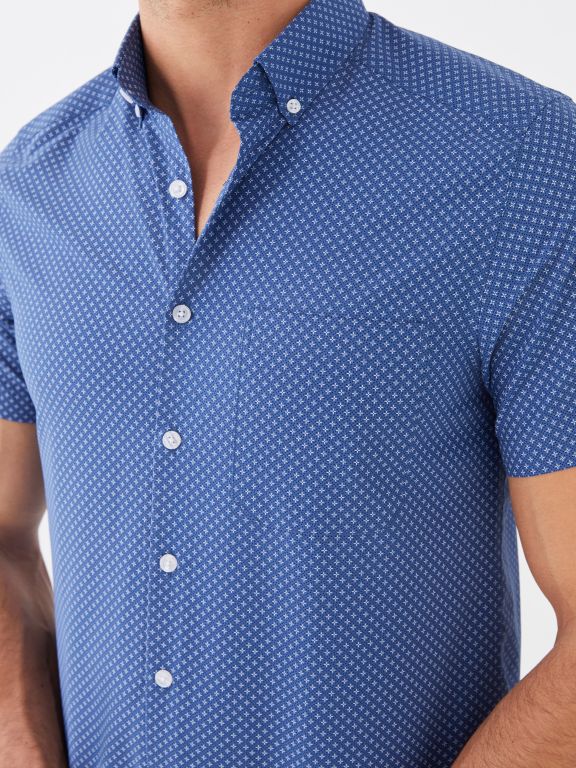 lim Fit Short Sleeve Patterned Men's Shirt