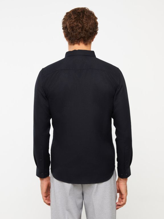 Slim Fit Long Sleeve Dobby Weave Men's Shirt