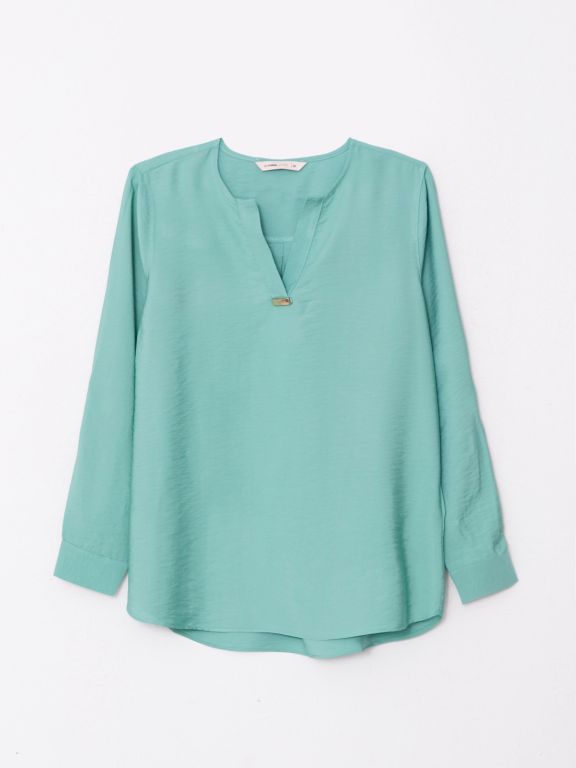 Johnny Collar Regular Long Sleeve Gabardine Women's Blouse