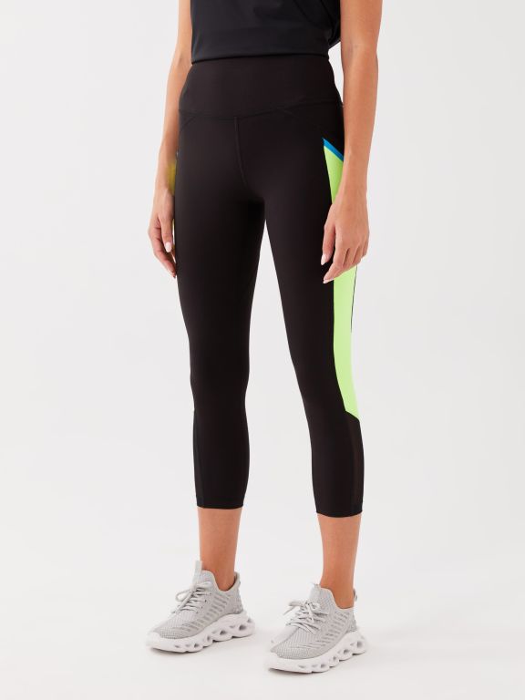 Elastic Waist Women's Sports Tights with Color Block