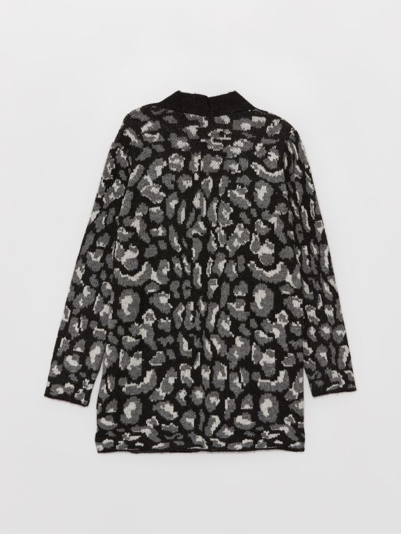 Shawl Collar Patterned Long Sleeve Oversize Women's Knitwear Cardigan