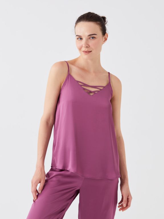 V-Neck Straight Strap Satin Women's Pajamas Set