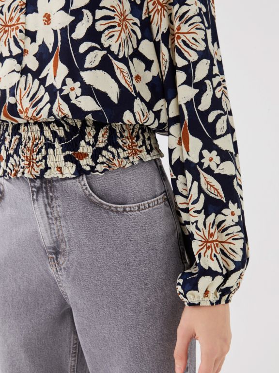 Women's V-Neck Floral Long Sleeve Blouse
