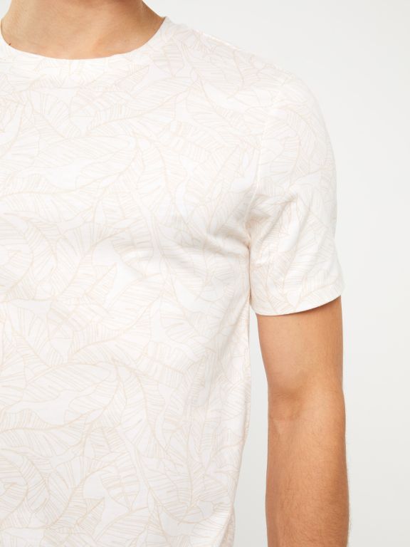 Crew Neck Short Sleeve Patterned Combed Cotton Men's T-Shirt