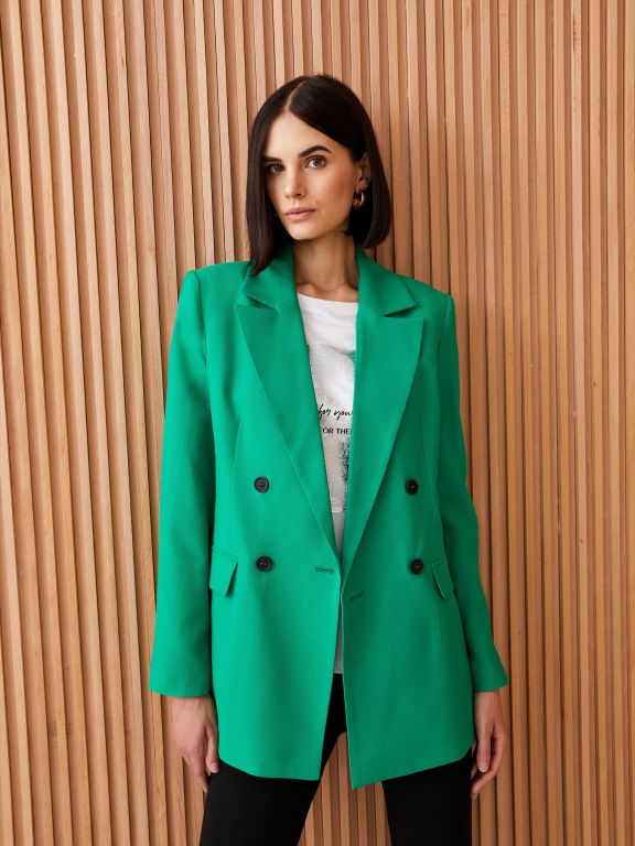 Women's Straight Long Sleeve Gabardine Blazer Jacket
