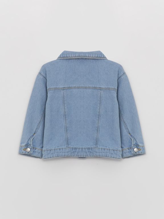 Basic Shirt Collar Baby Girl Jean Jacket