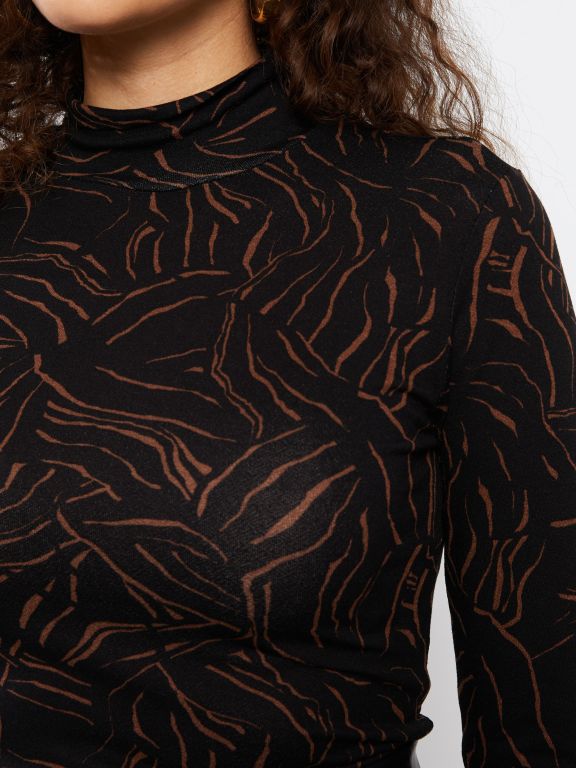 Turtle Neck Patterned Long Sleeve Women's T-shirt