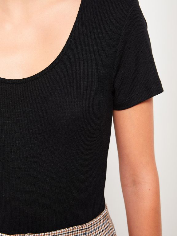 U Neck Straight Short Sleeve Women Bodysuit