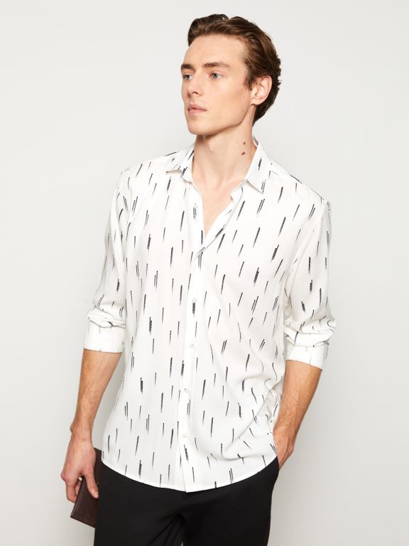 Regular Fit Long Sleeve Patterned Men's Shirt