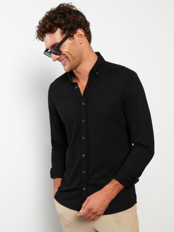 Slim Fit Long Sleeve Knitted Men's Shirt