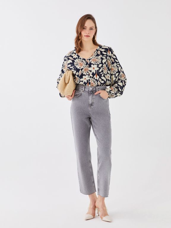 High Waisted Straight Fit Women's Denim Trousers