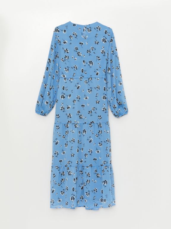 Women's Crew Neck Patterned Long Sleeve Dress