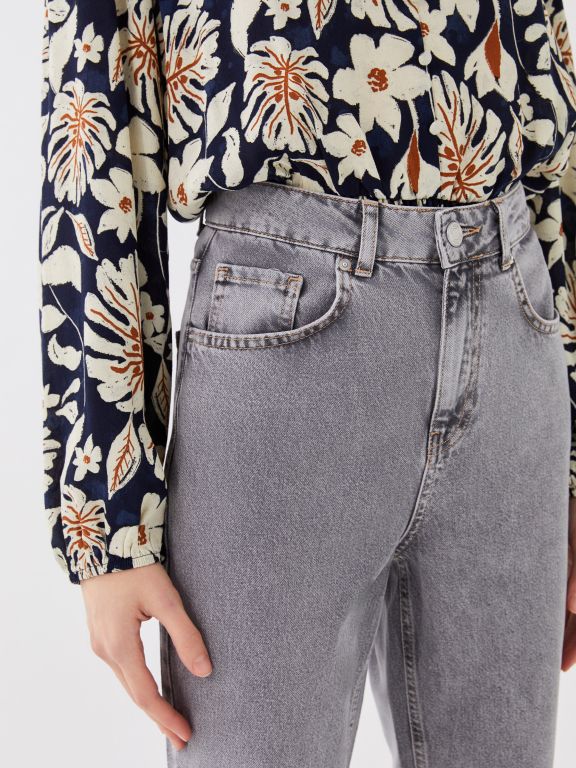 High Waisted Straight Fit Women's Denim Trousers