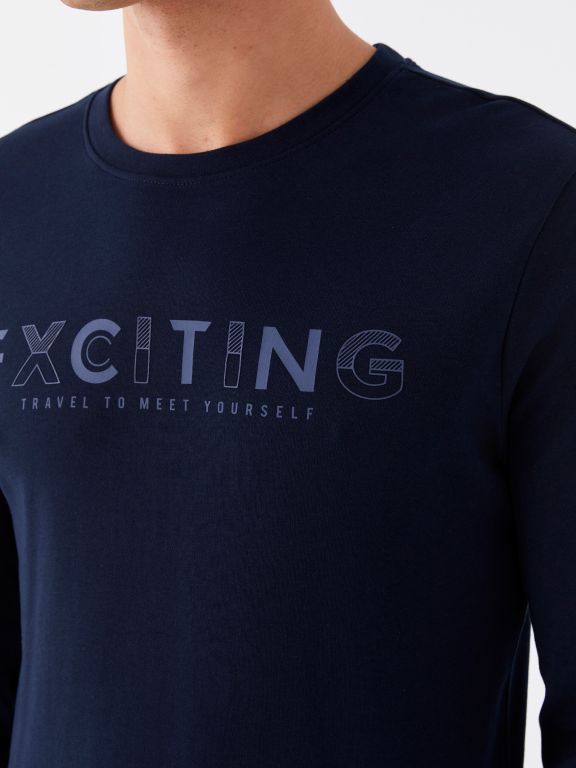 Crew Neck Long Sleeve Printed Men's Sweatshirt