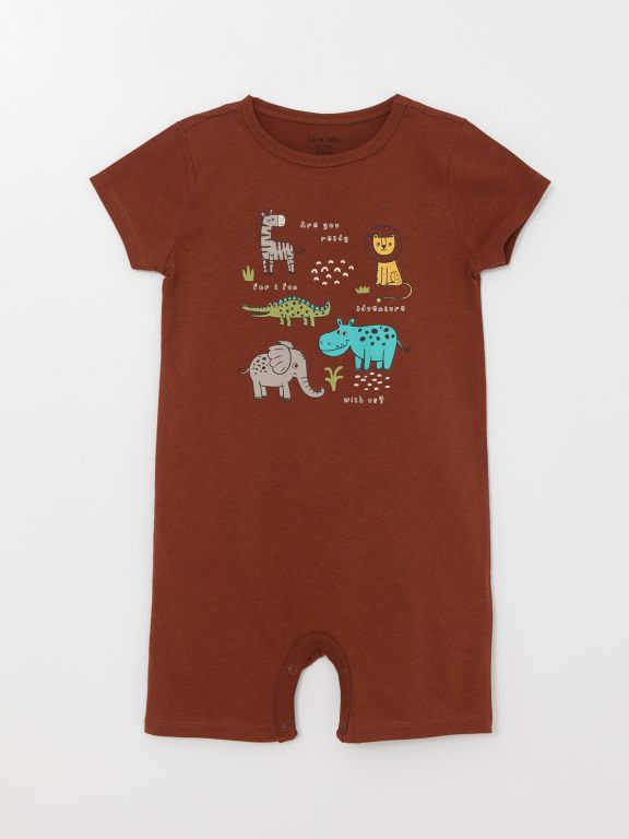 Crew Neck Short Sleeve Printed Baby Boy Rompers 2 Pack