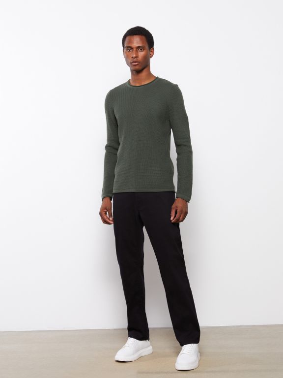 Crew Neck Long Sleeve Men's Tricot Sweater