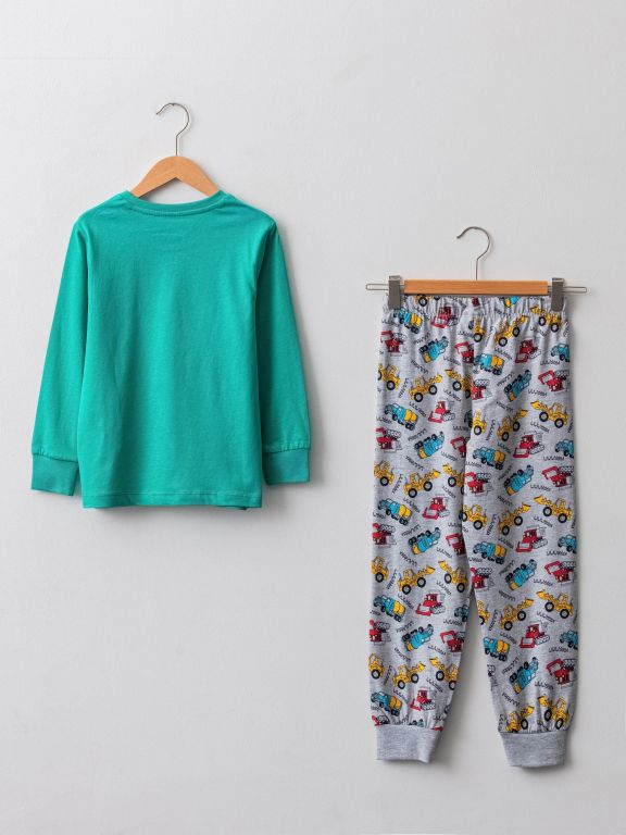 Crew Neck Printed Long Sleeve Boy Pajama Set