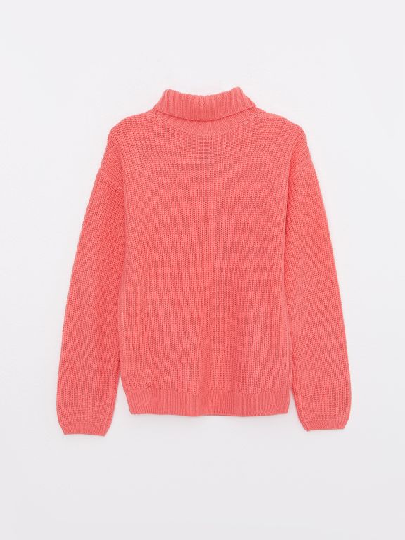 Turtleneck Self Patterned Long Sleeve Girl Tricot Sweater