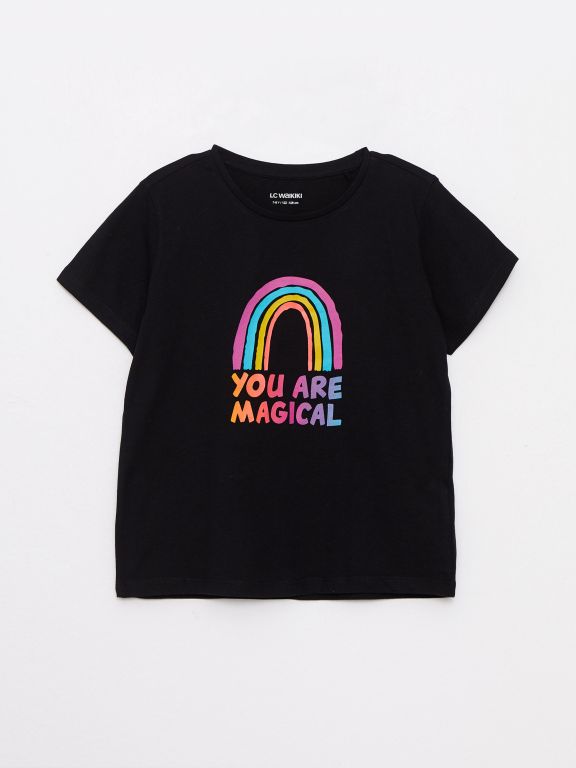 Crew Neck Printed Short Sleeve Girl T-shirt