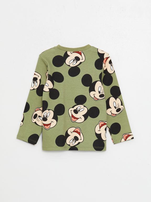Crew Neck Long Sleeved Mickey Mouse Printed Baby Boy Pajamas Set