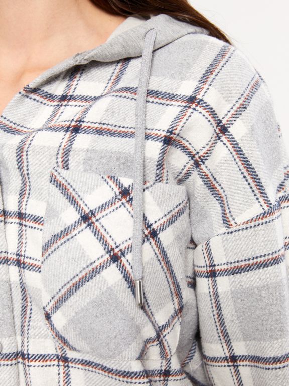 Hooded Plaid Long Sleeve Flannel Oversize Women Lumberjack Shirt Jacket