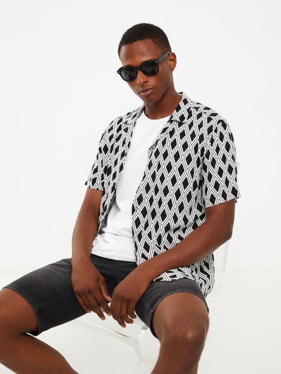 Regular Fit Short Sleeve Patterned Viscose Men's Shirt