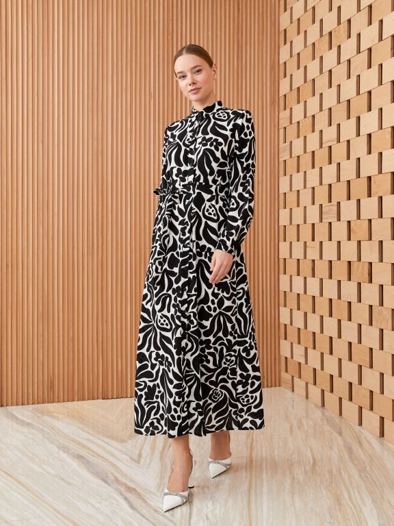 Patterned Long Sleeve Women's Shirt Dress