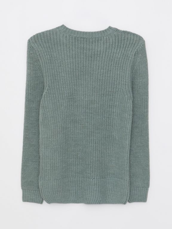Crew Neck Self Patterned Long Sleeve Women's Tricot Sweater