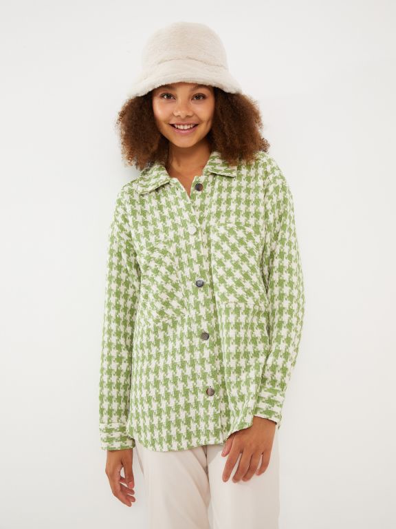 Buttoned Patterned Long Sleeve Tweed Women's Shirt Jacket