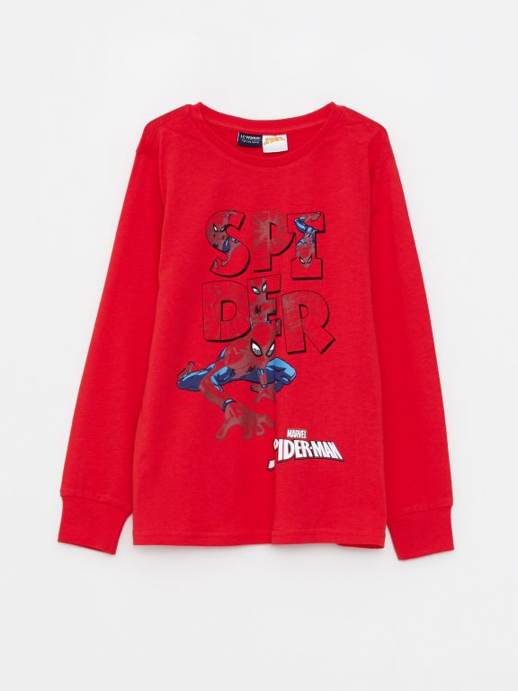 Crew Neck Spiderman Printed Long Sleeve Boy Pajama Set