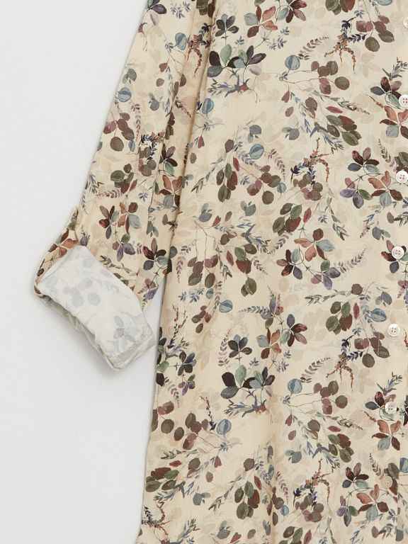 Floral Shirt Collar Long Sleeve Women's Tunic