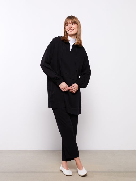 Hooded Regular Long Sleeve Oversize Women's Tunic