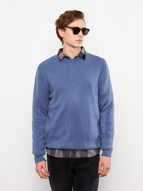 Crew Neck Long Sleeve Men's Tricot Sweater